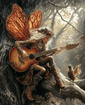 Fairy PLaying for a Friend - Fairies Wall Art Prints – 8″x10″ Artwork for 11″x14″ Frame