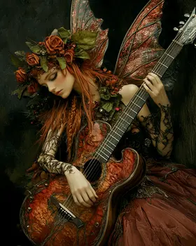 Fairy Playing Guitar - Fairies Wall Art Prints – 8″x10″ Artwork for 11″x14″ Frame