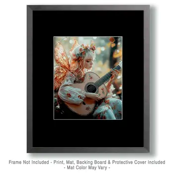 Fairy Playing Acoustic Guitar - Fairies Wall Art Prints – 8″x10″ Artwork for 11″x14″ Frame