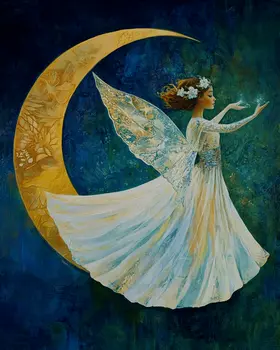 Crescent Moon Fairy - Fairies Wall Art Prints – 8″x10″ Artwork for 11″x14″ Frame