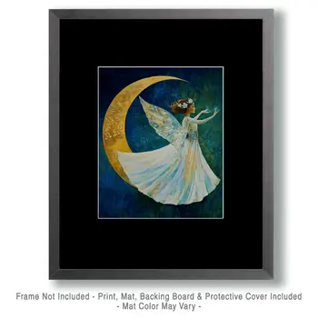 Crescent Moon Fairy - Fairies Wall Art Prints – 8″x10″ Artwork for 11″x14″ Frame