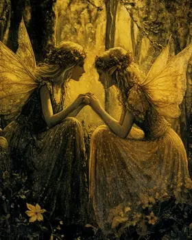 Golden Fairy Friends - Fairies Wall Art Prints – 8″x10″ Artwork for 11″x14″ Frame