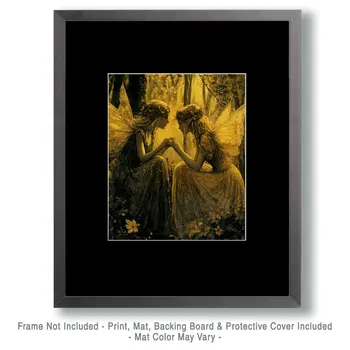 Golden Fairy Friends - Fairies Wall Art Prints – 8″x10″ Artwork for 11″x14″ Frame