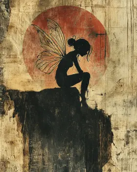 Fairy Night Silhouette - Fairies Wall Art Prints – 8″x10″ Artwork for 11″x14″ Frame