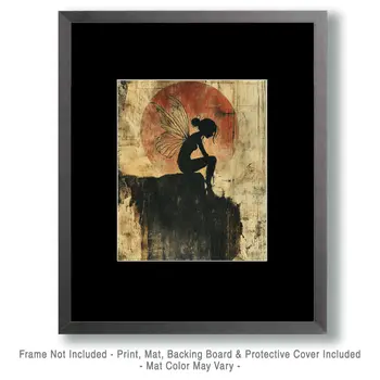 Fairy Night Silhouette - Fairies Wall Art Prints – 8″x10″ Artwork for 11″x14″ Frame