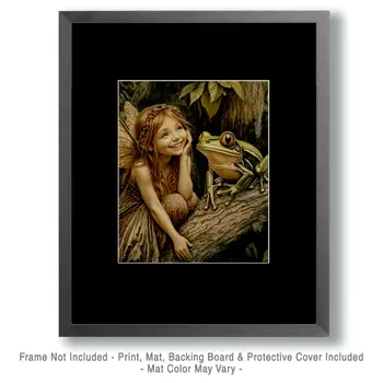 Fairy Laughing with Frog - Fairies Wall Art Prints – 8″x10″ Artwork for 11″x14″ Frame