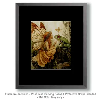 Fairy Whispering to Frog - Fairies Wall Art Prints – 8″x10″ Artwork for 11″x14″ Frame