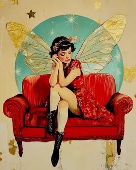 Fairy on Couch - Fairies Wall Art Prints – 8″x10″ Artwork for 11″x14″ Frame