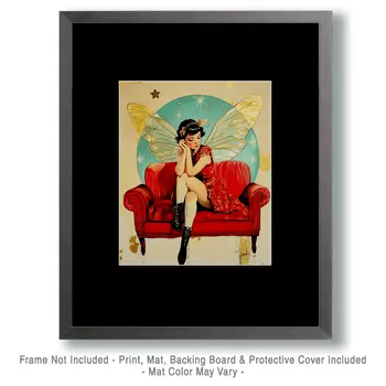 Fairy on Couch - Fairies Wall Art Prints – 8″x10″ Artwork for 11″x14″ Frame