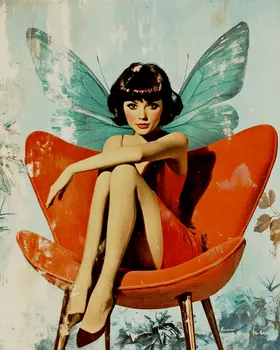 Fairy in Chair - Fairies Wall Art Prints – 8″x10″ Artwork for 11″x14″ Frame