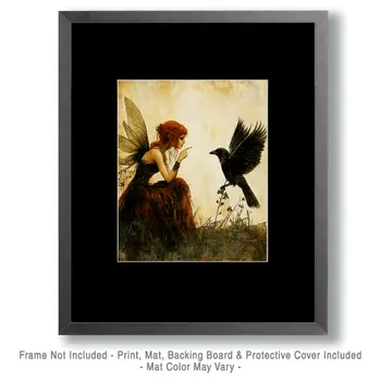 Fairy Scolding Raven - Fairies Wall Art Prints – 8″x10″ Artwork for 11″x14″ Frame