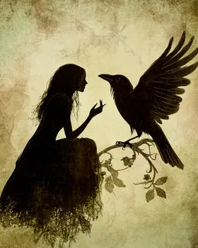 Fairy Scolding Raven - Fairies Wall Art Prints – 8″x10″ Artwork for 11″x14″ Frame