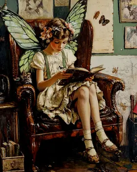 Fairy Reading - Fairies Wall Art Prints – 8″x10″ Artwork for 11″x14″ Frame