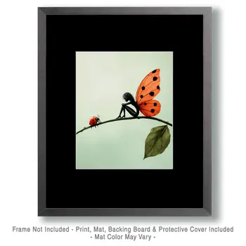 Fairy and Ladybug - Fairies Wall Art Prints – 8″x10″ Artwork for 11″x14″ Frame