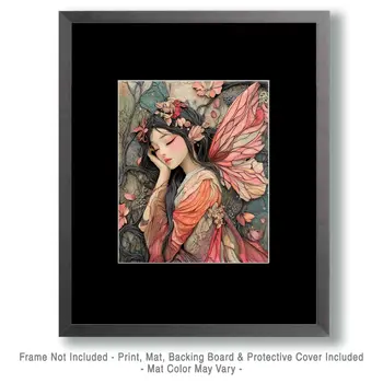 Resting Fairy - Fairies Wall Art Prints – 8″x10″ Artwork for 11″x14″ Frame
