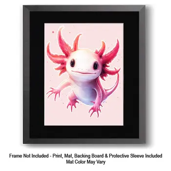 Cute Axolotl Wall Art Prints - 8"x10" Art Print for 11"x14" Frame