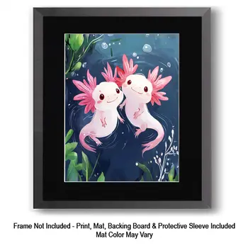 Palm Size Axolotl Wall Art Prints - 8"x10" Art Print for 11"x14" Frame