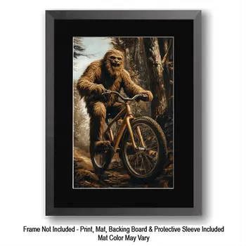 Bigfoot on a Bike- Cryptid Wall Art Prints – 8″x10″ Artwork for 11″x14″ Frame