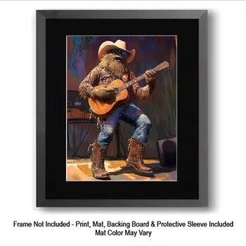 Bigfoot Hotdoggin' It - Bigfoot Skiing and Sasquatch Wall Art Prints – 8″x10″ Artwork in 11″x14″ Mat