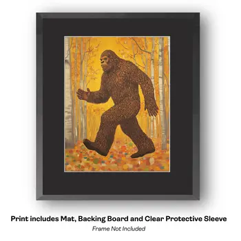 Bigfoot Angry with Tourists  - Bigfoot Art Prints – 8″x10″ Artwork in 11″x14″ Mat