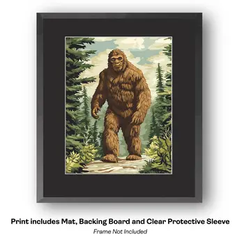 Bigfoot Lithograph - Bigfoot Folk Art Prints – 8″x10″ Artwork in 11″x14″ Mat