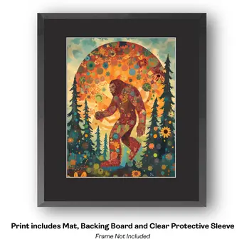 Bigfoot Angry with Tourists  - Bigfoot Art Prints – 8″x10″ Artwork in 11″x14″ Mat
