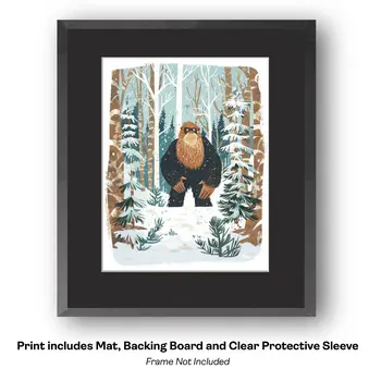 Bigfoot Angry with Tourists  - Bigfoot Art Prints – 8″x10″ Artwork in 11″x14″ Mat