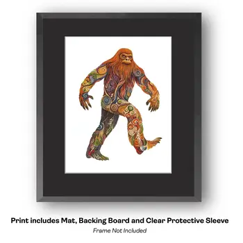 Bigfoot Angry with Tourists  - Bigfoot Art Prints – 8″x10″ Artwork in 11″x14″ Mat