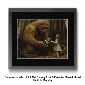 Bigfoot Angry with Tourists  - Bigfoot Art Prints – 8″x10″ Artwork in 11″x14″ Mat