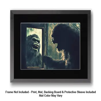 Bigfoot Angry with Tourists  - Bigfoot Art Prints – 8″x10″ Artwork in 11″x14″ Mat