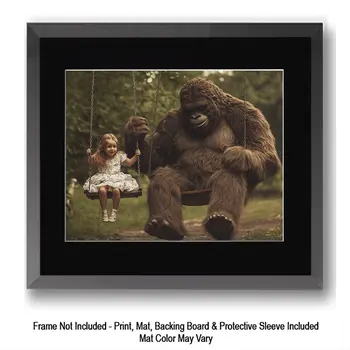 Bigfoot on a Swing Set - Cryptid Wall Art Prints – 8″x10″ Artwork for 11″x14″ Frame