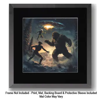 Bigfoot Angry with Tourists  - Bigfoot Art Prints – 8″x10″ Artwork in 11″x14″ Mat