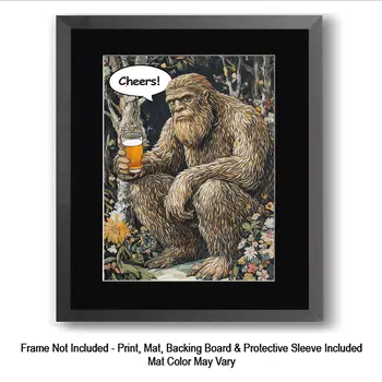 Brewski Time with Bigfoot and Sasquatch Wall Art Prints – 8″x10″ Artwork in 11″x14″ Mat