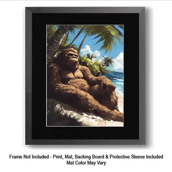 Bigfoot Hotdoggin' It - Bigfoot Skiing and Sasquatch Wall Art Prints – 8″x10″ Artwork in 11″x14″ Mat