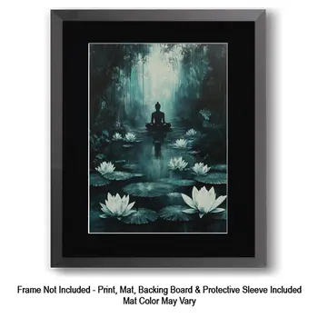 Buddha Among Lily Pads - Zen Art for Meditation Home Decor Wall Art Prints – 8″x10″ Artwork – 11″x14″ Matte