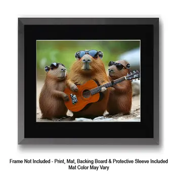 Capybara Family Band Wall Art Prints – 8″x10″ Artwork in 11″x14″ Mat