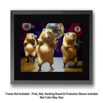 Disco Capybara Wall Art Prints – 8″x10″ Artwork in 11″x14″ Mat