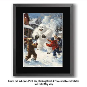Yeti in a Snowball Fight - Monster Art Prints – 8″x10″ Artwork for 11″x14″ Frame
