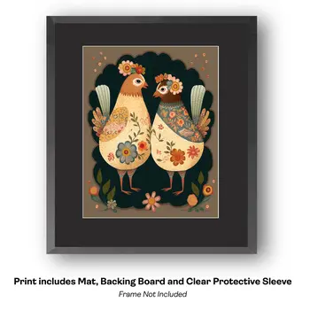 Folk Art Proud Rooster - Folk Art Prints – 8″x10″ Artwork in 11″x14″ Mat