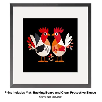 Folk Art Proud Rooster - Folk Art Prints – 8″x10″ Artwork in 11″x14″ Mat