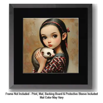 Little Farm Girl And Pet Hens: Big Eyes, Low Brow, High Brow Art Wall Prints 8"x10" for 11" x 14" Frames