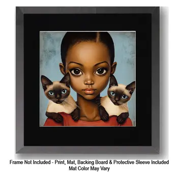 Girl with Siamese Cats: Big Eyes, Low Brow, High Brow Art Wall Prints 8"x10" for 11" x 14" Frames