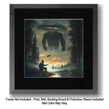 Bigfoot Angry with Tourists  - Bigfoot Art Prints – 8″x10″ Artwork in 11″x14″ Mat