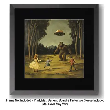 Bigfoot Angry with Tourists  - Bigfoot Art Prints – 8″x10″ Artwork in 11″x14″ Mat