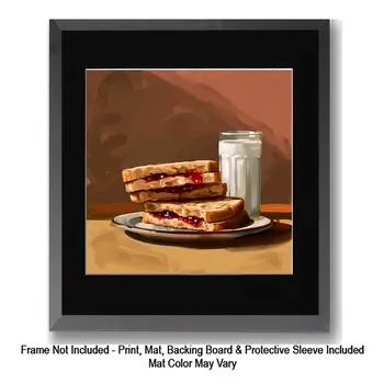 Peanut Butter and Jelly Sandwich with a Glass of Milk 8”x8” Art Print Bistro Collection
