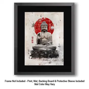 Red Sun Buddha - Zen Art for Meditation Home Decor Wall Art Prints – 8″x10″ Artwork – 11″x14″ Matte