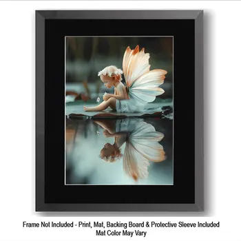 Reflecting Fairy Wall Art Prints – 8″x10″ Artwork in 11″x14″ Mat