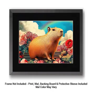 Romantic Capybara Wall Art Prints – 8″x10″ Artwork in 11″x14″ Mat