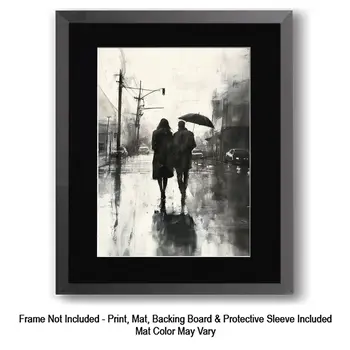 Romantic Rain Walk - Tranquility Art for Self-Care Home Decor Wall Art Prints – 8″x10″ Artwork – 11″x14″ Matte
