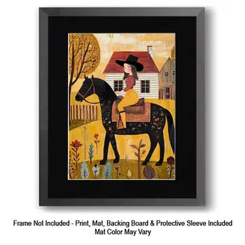 Sunday Ride Cowgirl Folk Art - Cowgirl and Cowboy Folk Art Prints  8"x10" Artwork for 11"x14" Frame